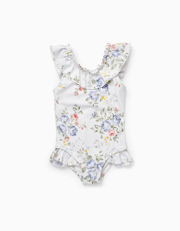 TRAJE DE BAÑO CON FLORES UPF 80 PARA BEBÉ NIÑA