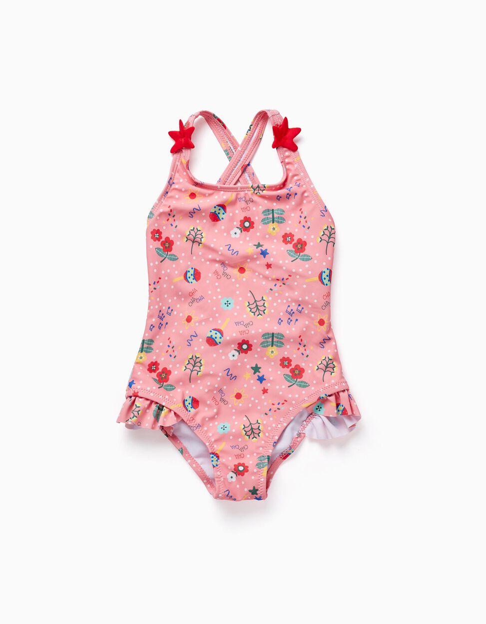 BAÑADOR UPF80 CON MOTIVO DE FLORES PARA NIÑA, ROSA ZIPPY