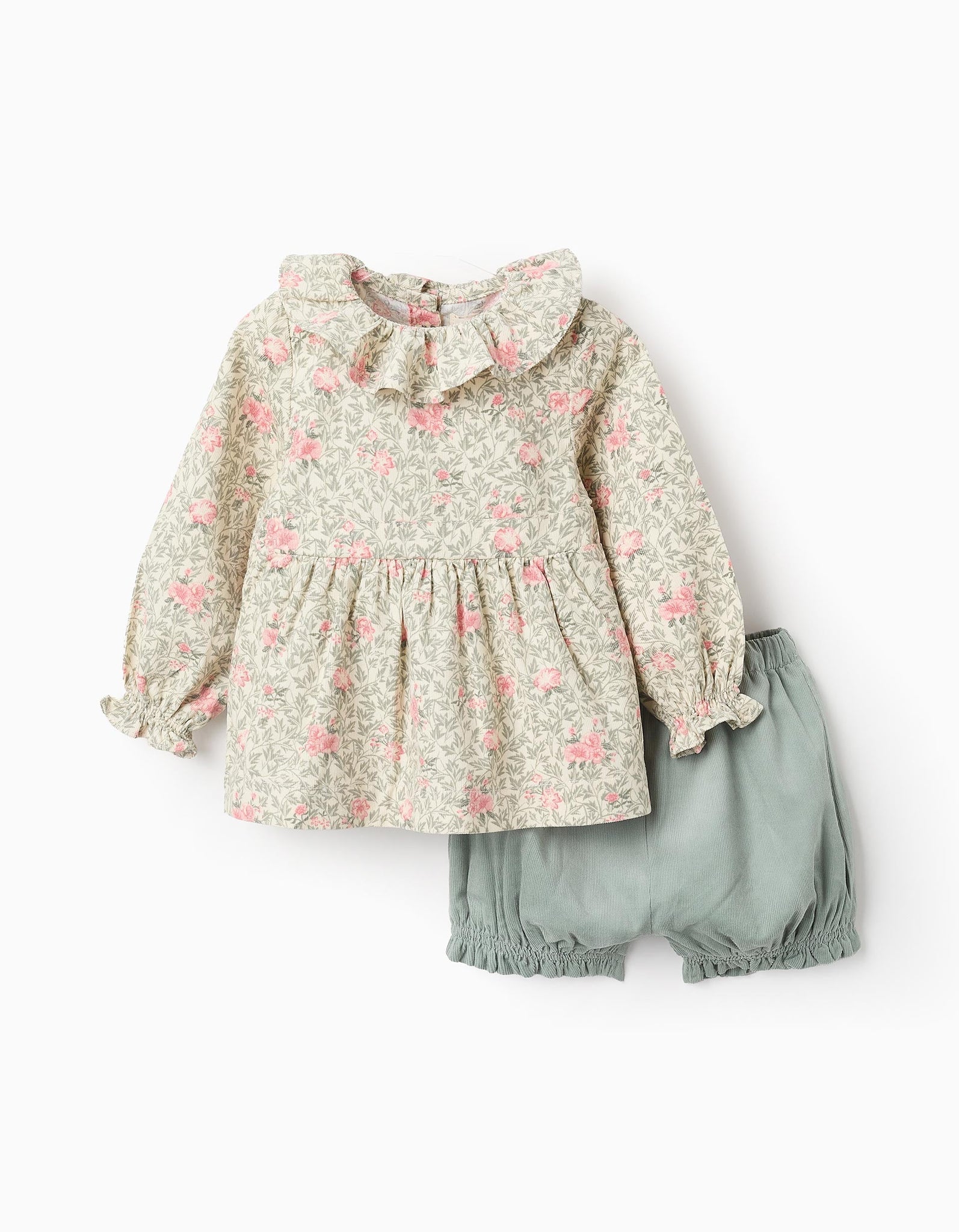 Blusa Floral + Bermudas para Bebé Niña, Beige