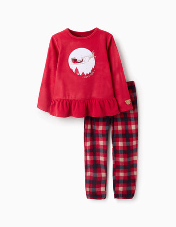 Pijama Polar para Niña con Cuadros 'Trineo', Rojo