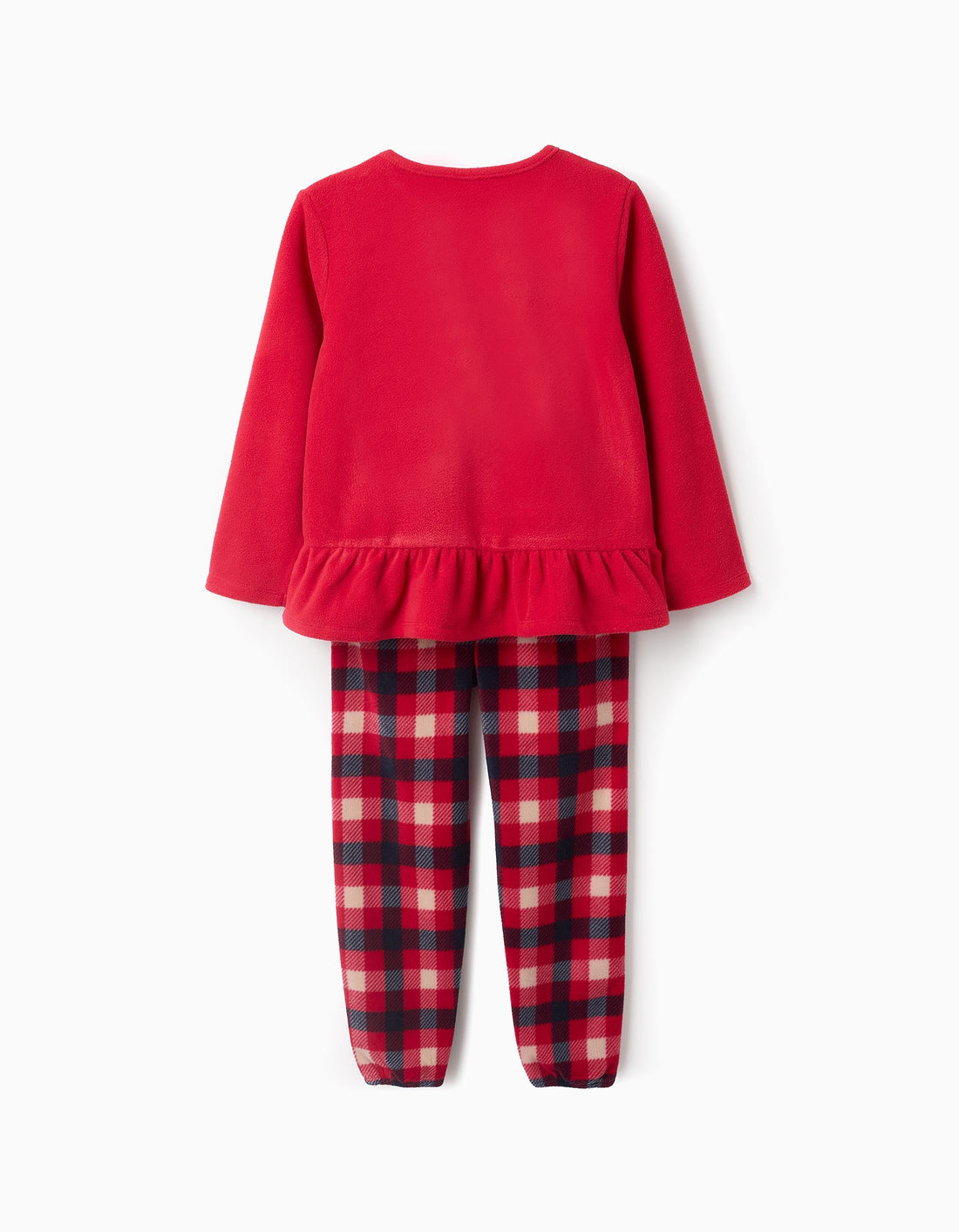 Pijama Polar para Niña con Cuadros 'Trineo', Rojo