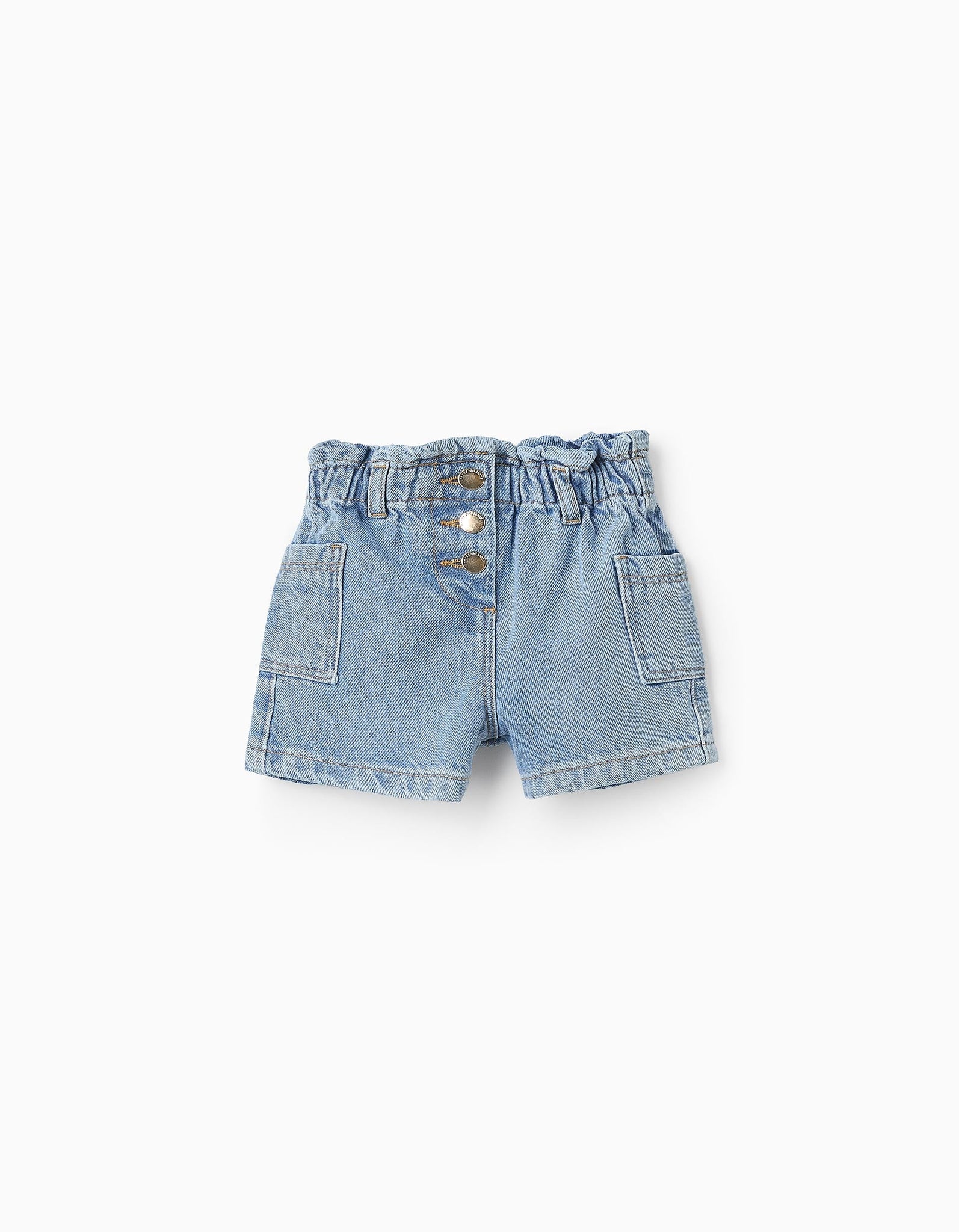 Bermuda Vaquera con Cintura Paperbag para Bebé Niña, Azul