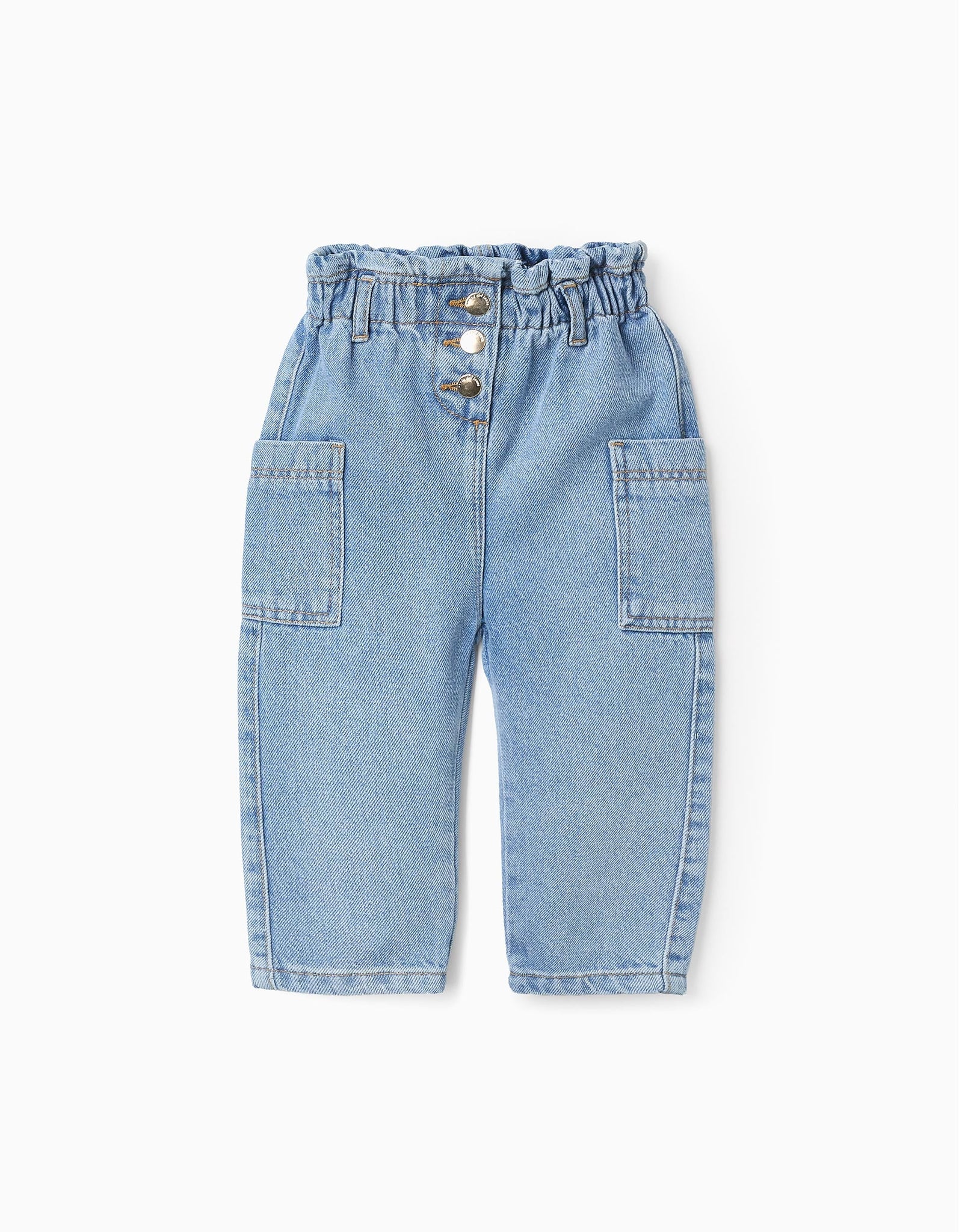 Pantalón Vaquero con Cintura Paperbag para Bebé Niña, Azul