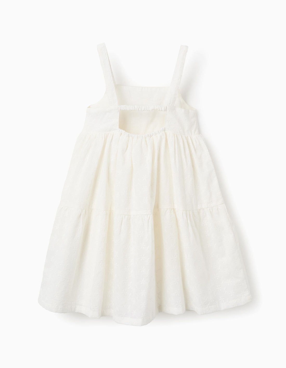 Vestido de Tirantes con Bordado Inglés para Niña, Blanco
