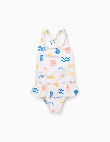 Traje de Baño con Motivo y Volantes para Bebé Niña, Blanco  Copied