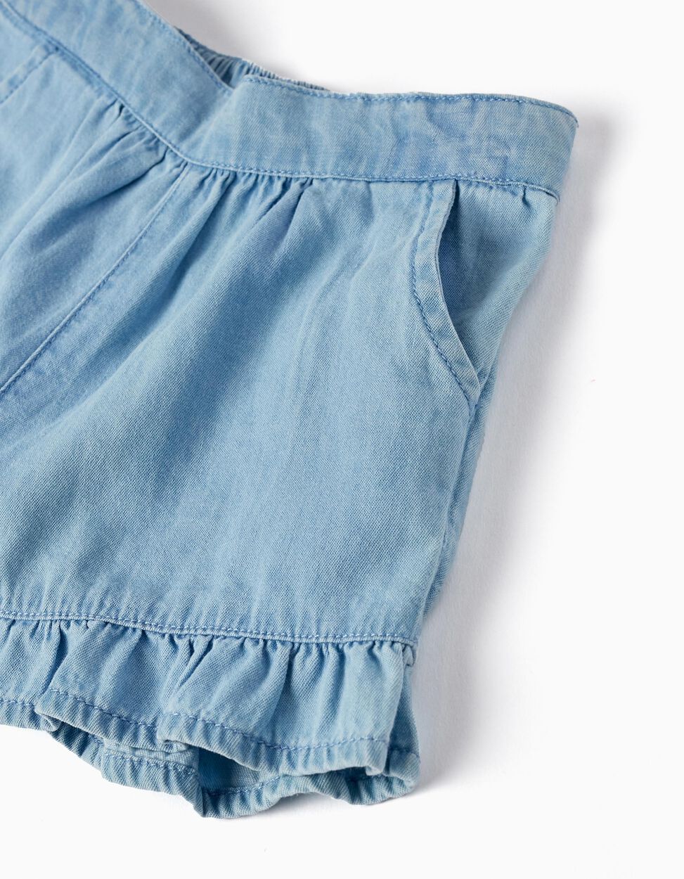 SHORTS DE MEZCLILLA DE ALGODÓN CON VOLANTES PARA BEBÉ NIÑA, AZUL CLARO ZIPPY