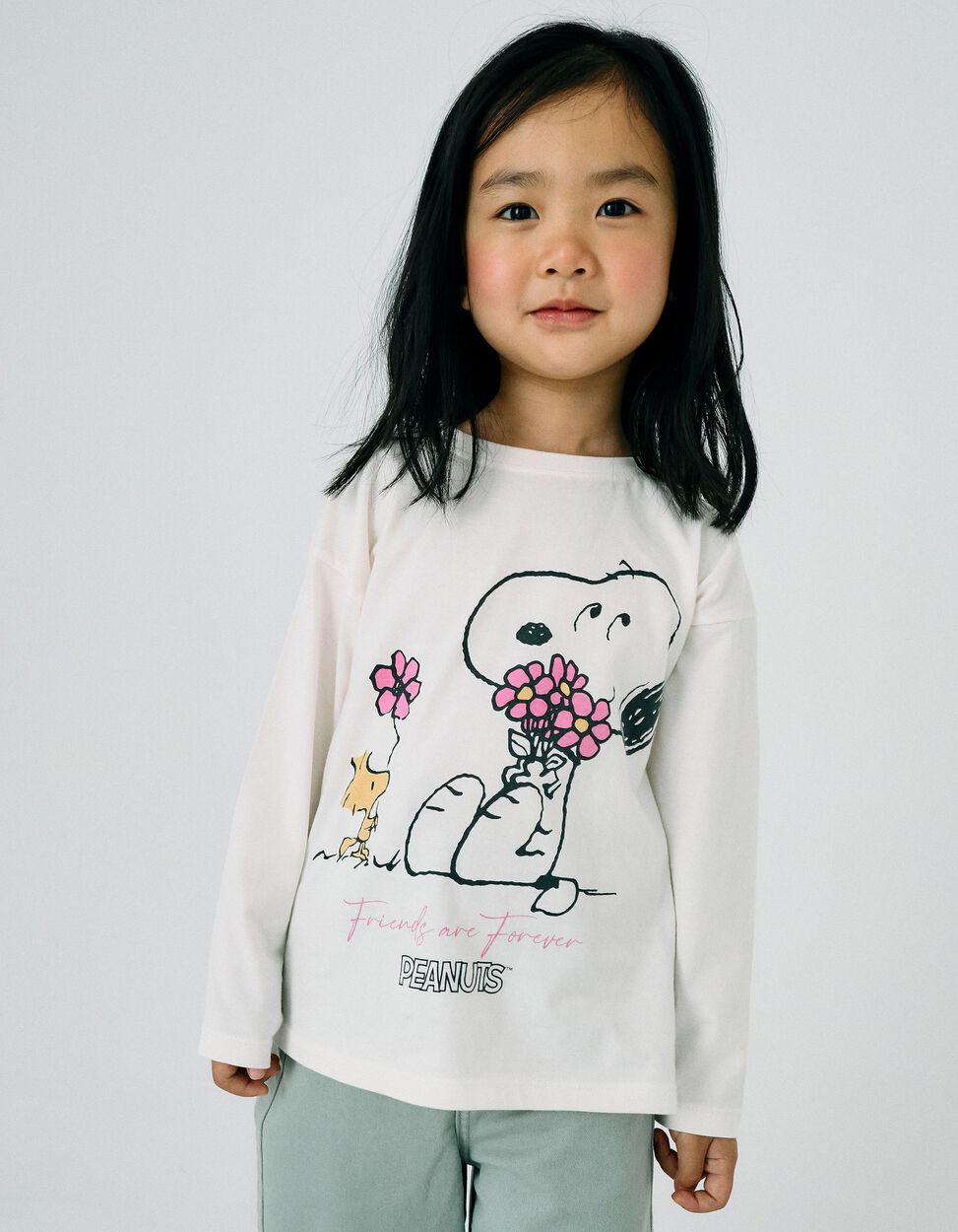 Camiseta de Manga Larga de Algodón para Niña 'Snoopy', Beige