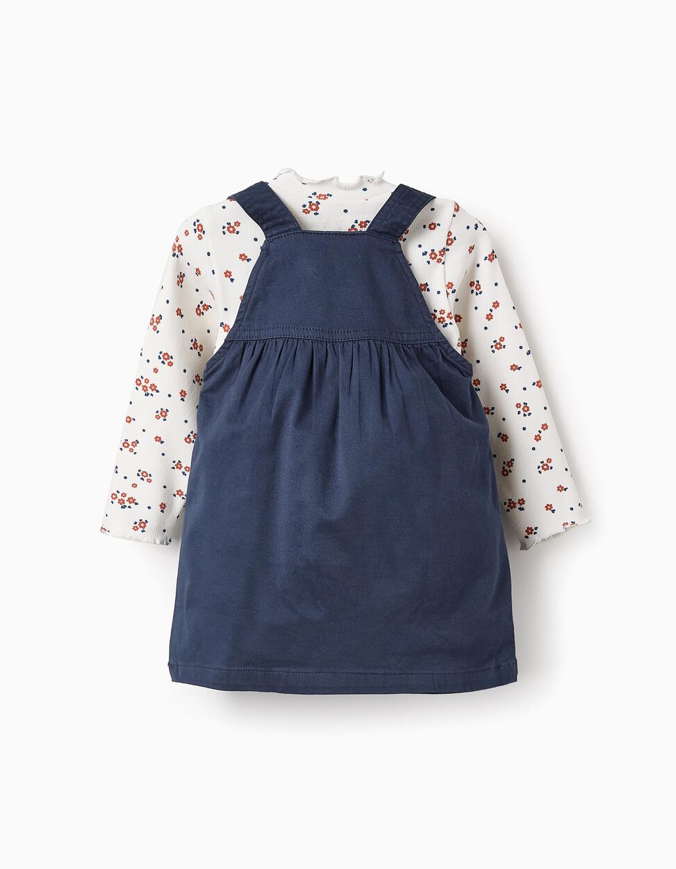 Camiseta Floral + Falda de Peto para Bebé Niña, Azul Oscuro