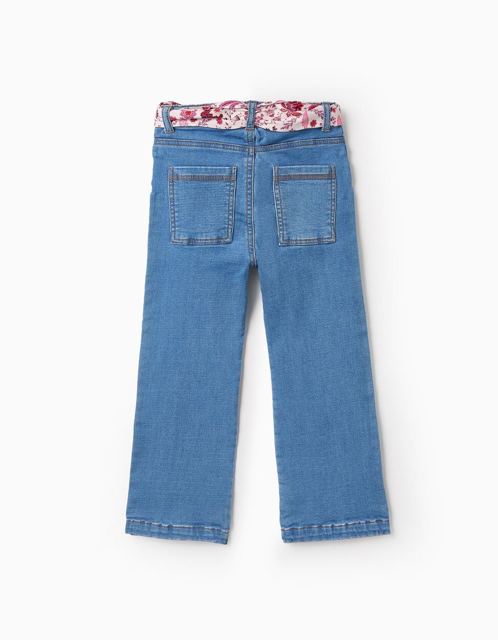 Pantalón Vaquero con Cinta Floral para Niña 'Flare Fit', Azul