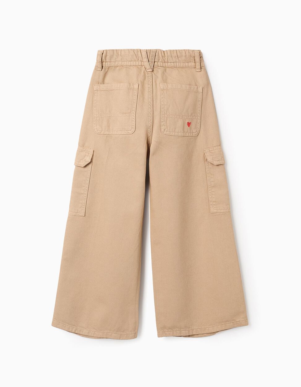 Pantalón de Sarga con Bolsillos Cargo para Niña 'Wide Leg', Beige