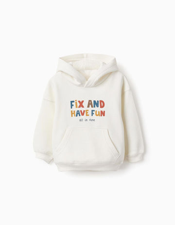 Sudadera Perchada con Capucha y bolsillo canguro para bebé niño 'Fix', Blanco