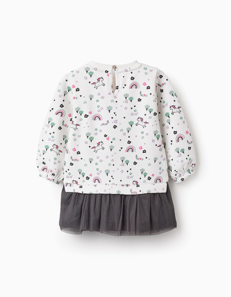 Vestido con Falda de Tul para Bebé Niña 'Unicornio', Blanco/Gris