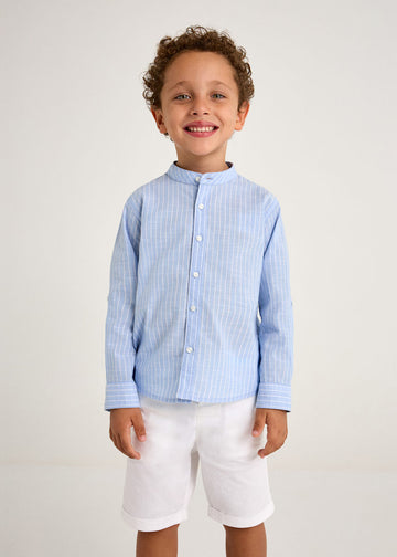 Conjunto de pantalones cortos y camisa de cuello mandarín Niño