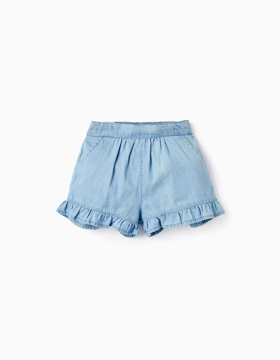 SHORTS DE MEZCLILLA DE ALGODÓN CON VOLANTES PARA BEBÉ NIÑA, AZUL CLARO ZIPPY