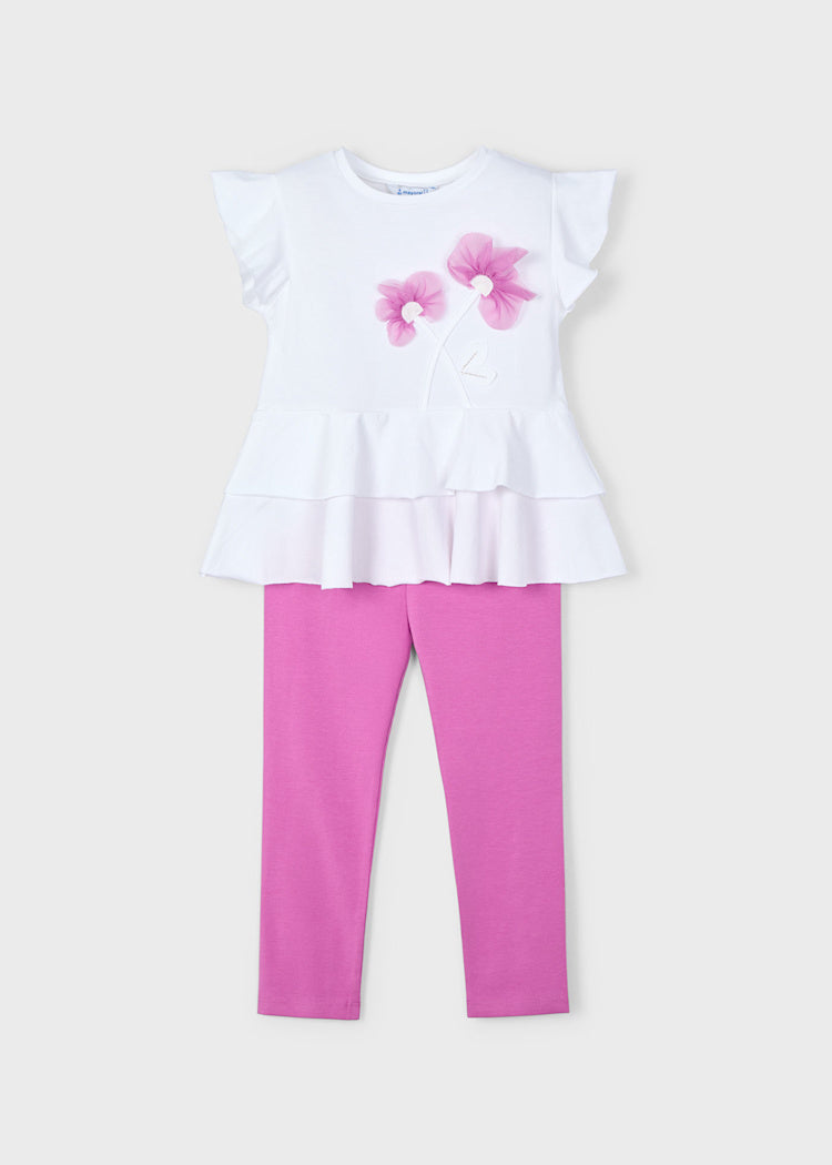 Conjunto de leggings cortos y camiseta floral para niña